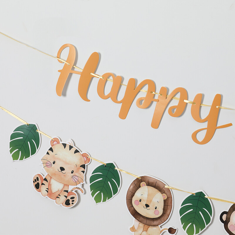 Jungle Animal Boldog születésnapot Garland Bannerek Szafari Születésnapi Party Kellékek Dzsungel Szafari 1. Fiú Gyerekek Születésnapi Party Dekoráció