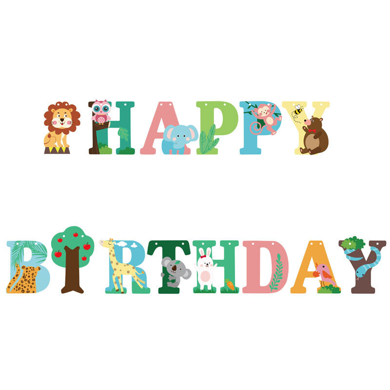 Daudz laimes dzimšanas dienā Reklāmkarogs Meža dzīvnieks Lauva Dinozaurs Burti Vītnes mājas ballīšu dekorēšanai Karogi Karogi Bērnu dzimšanas diena