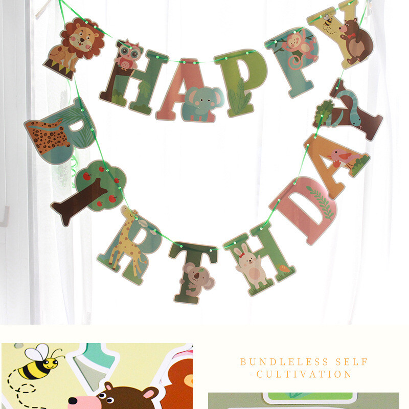 Daudz laimes dzimšanas dienā Reklāmkarogs Meža dzīvnieks Lauva Dinozaurs Burti Vītnes mājas ballīšu dekorēšanai Karogi Karogi Bērnu dzimšanas diena