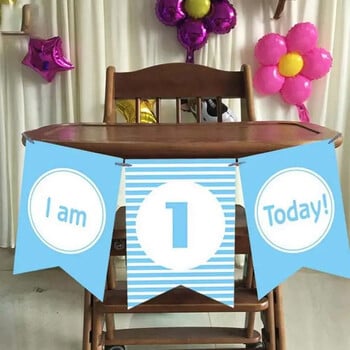 I Am 1 Today Banner Garland Χάρτινη καρέκλα κουκούτσια Κοριτσάκια ενός έτους Κοριτσάκια Πρώτα Γενέθλια Αγόρι Φωτογραφικό Πάρτυ Διακοσμητικό τραπέζι