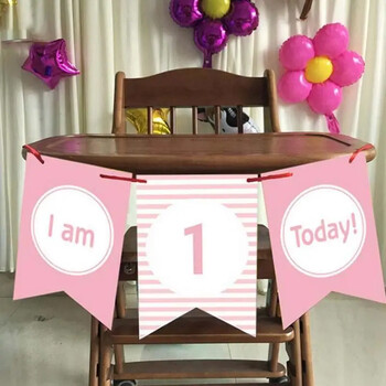 I Am 1 Today Banner Garland Χάρτινη καρέκλα κουκούτσια Κοριτσάκια ενός έτους Κοριτσάκια Πρώτα Γενέθλια Αγόρι Φωτογραφικό Πάρτυ Διακοσμητικό τραπέζι