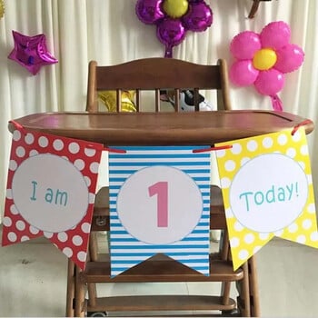 I Am 1 Today Banner Garland Χάρτινη καρέκλα κουκούτσια Κοριτσάκια ενός έτους Κοριτσάκια Πρώτα Γενέθλια Αγόρι Φωτογραφικό Πάρτυ Διακοσμητικό τραπέζι