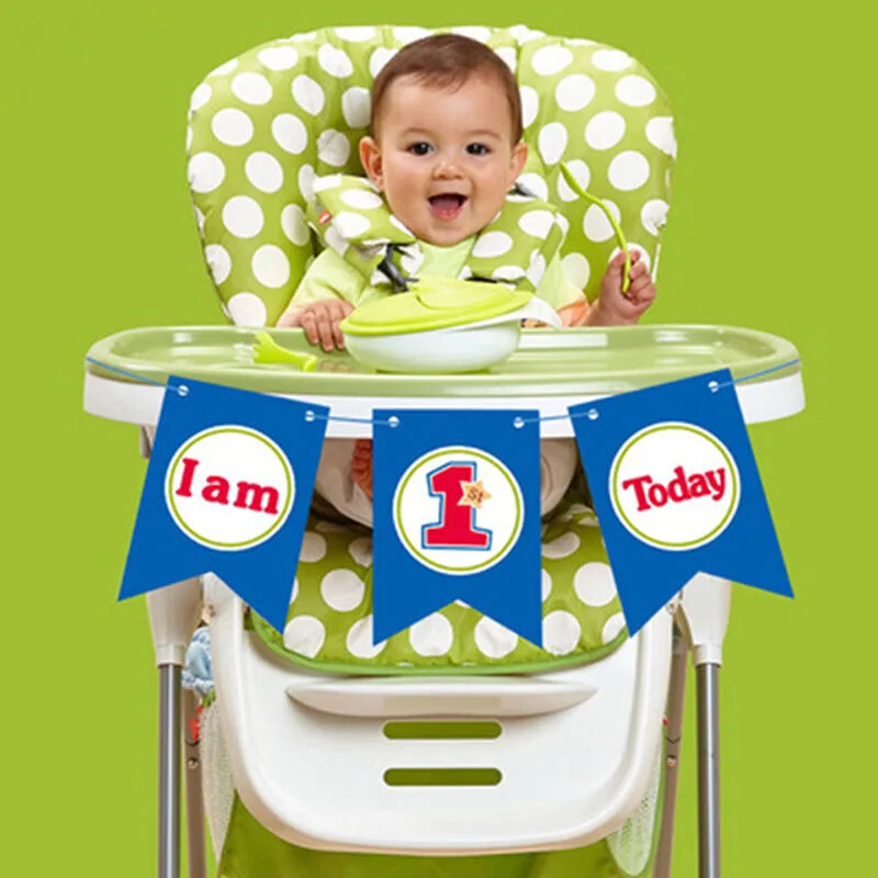 Ma 1 éves vagyok Banner Garland Papír Szék Sármány Egyéves Kislányok Első Születésnapi Fiúparti Fotó Kellékek Asztaldísz