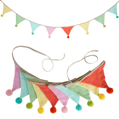 2,6M/8,5FT ύφασμα παιδικού ποδιού με 10 τριγωνικά σημαιάκια με μπάλες Διακοσμητικό πανό για πάρτι για το σπίτι Baby shower Carnival Garland