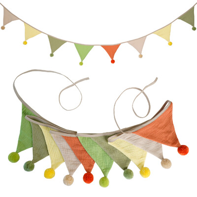 2,6M/8,5FT ύφασμα παιδικού ποδιού με 10 τριγωνικά σημαιάκια με μπάλες Διακοσμητικό πανό για πάρτι για το σπίτι Baby shower Carnival Garland