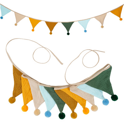 2,6M/8,5FT ύφασμα παιδικού ποδιού με 10 τριγωνικά σημαιάκια με μπάλες Διακοσμητικό πανό για πάρτι για το σπίτι Baby shower Carnival Garland