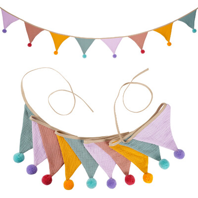 2,6M/8,5FT ύφασμα παιδικού ποδιού με 10 τριγωνικά σημαιάκια με μπάλες Διακοσμητικό πανό για πάρτι για το σπίτι Baby shower Carnival Garland