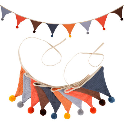 2,6M/8,5FT ύφασμα παιδικού ποδιού με 10 τριγωνικά σημαιάκια με μπάλες Διακοσμητικό πανό για πάρτι για το σπίτι Baby shower Carnival Garland