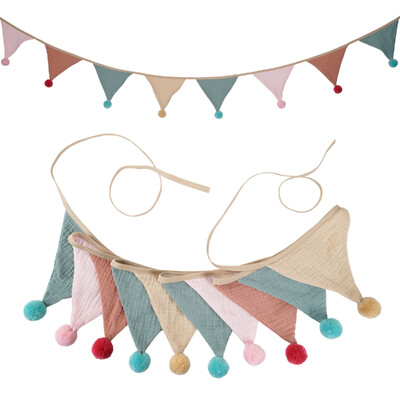 2,6M/8,5FT ύφασμα παιδικού ποδιού με 10 τριγωνικά σημαιάκια με μπάλες Διακοσμητικό πανό για πάρτι για το σπίτι Baby shower Carnival Garland