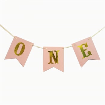 Chicinlife 1 σετ Pink Number ONE Πανό για πάρτι γενεθλίων Baby shower girl 1st Birthday Bunting Garlands Decor Supplies