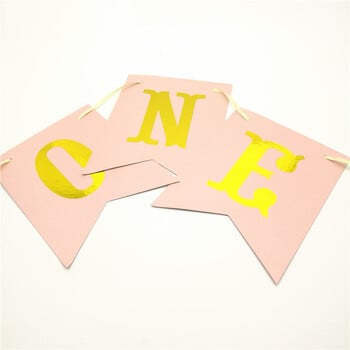 Chicinlife 1 σετ Pink Number ONE Πανό για πάρτι γενεθλίων Baby shower girl 1st Birthday Bunting Garlands Decor Supplies