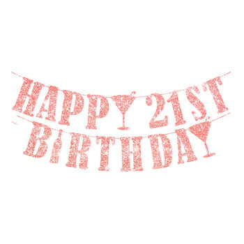 Glitter Rose Gold Number Birthday Banner 16 18 21 30 40 50 60 70 80 Years Old Flag Γιρλάντα Χρόνια Πολλά Διακόσμηση πάρτι