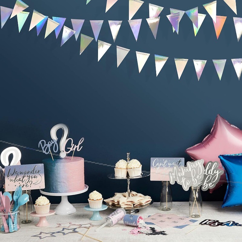 Irizáló partidíszek Holografikus függő háromszög zászlós zászló zászlók sármányfüzér születésnapi diszkóparti kellékekhez