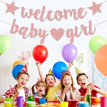 Glitter Welcome Baby Girl Boy Banner Flags Fender Reveal Theme Party Garland Photo Props for Baby Shower Διακόσμηση πάρτι γενεθλίων