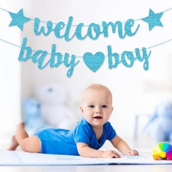 Glitter Welcome Baby Girl Boy Banner Flags Fender Reveal Theme Party Garland Photo Props for Baby Shower Διακόσμηση πάρτι γενεθλίων