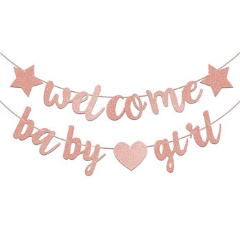 Glitter Welcome Baby Girl Boy Banner Flags Fender Reveal Theme Party Garland Photo Props for Baby Shower Διακόσμηση πάρτι γενεθλίων