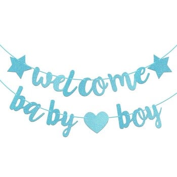 Glitter Welcome Baby Girl Boy Banner Flags Fender Reveal Theme Party Garland Photo Props for Baby Shower Διακόσμηση πάρτι γενεθλίων