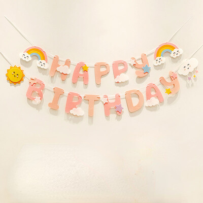 INS Baby Girl nem szőtt rózsaszín boldog születésnapi parti füzér szivárvány téma hátterek dekoráció napfelhő szalaghirdetés