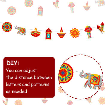 Happy Diwali Bunting Banner, Diwali Garland Decorations for Indian Festival of Lights Deepavali Themed Party Supplies