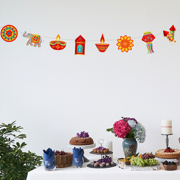 Happy Diwali Bunting Banner, Diwali Garland Decorations for Indian Festival of Lights Deepavali Themed Party Supplies