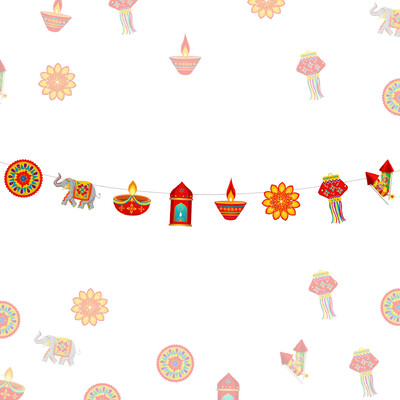 Happy Diwali Bunting Banner, Diwali Garland Decorations for Indian Festival of Lights Deepavali Themed Party Supplies