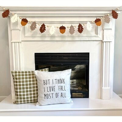 1 db őszi füzér makk és tölgylevelek, semleges őszi zászló, filclevelek és fagyöngyök, hálaadási lakberendezés