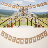 Vestuvių vėliava traukiama iš džiuto audeklo segtukas kaimiškas ką tik vedęs vestuvių reklaminis skydelis girliandos vėliavos dekoravimo reikmenys renginiams