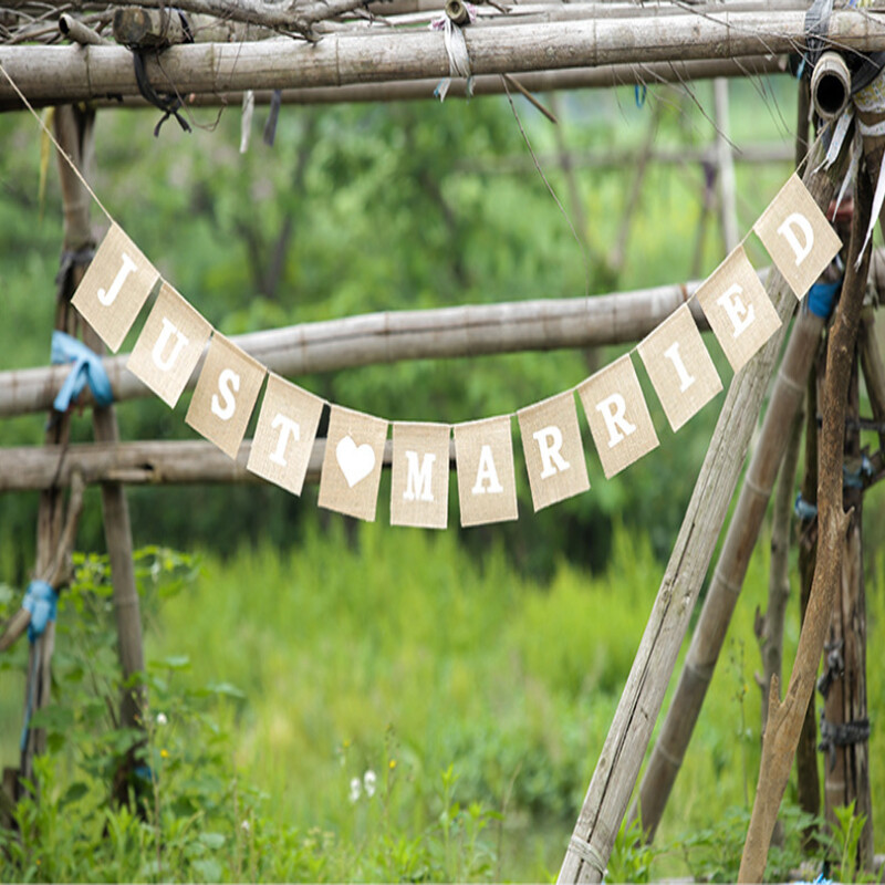 Vestuvių vėliava traukiama iš džiuto audeklo segtukas kaimiškas ką tik vedęs vestuvių reklaminis skydelis girliandos vėliavos dekoravimo reikmenys renginiams