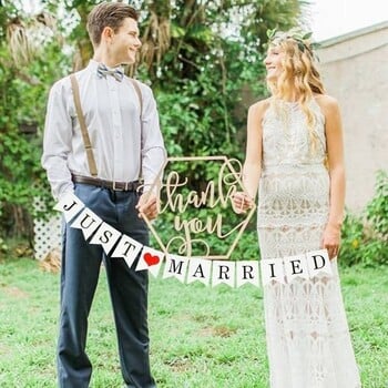 Μπάνερ 3m Just Married Bunting Garland Photo Props Κρεμάστρα από χαρτί για διακόσμηση γάμου με νυφικό ντους