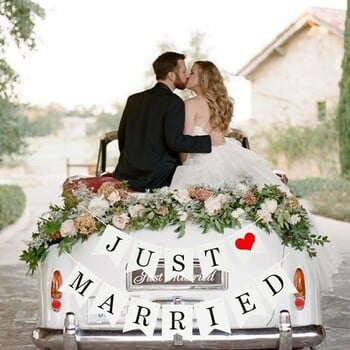 Μπάνερ 3m Just Married Bunting Garland Photo Props Κρεμάστρα από χαρτί για διακόσμηση γάμου με νυφικό ντους