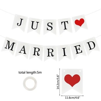 Μπάνερ 3m Just Married Bunting Garland Photo Props Κρεμάστρα από χαρτί για διακόσμηση γάμου με νυφικό ντους