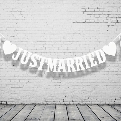 3 m Just Married Banner sármány füzér fényképes kellékek papír akasztós esküvői zuhanyhoz esküvői party dekoráció