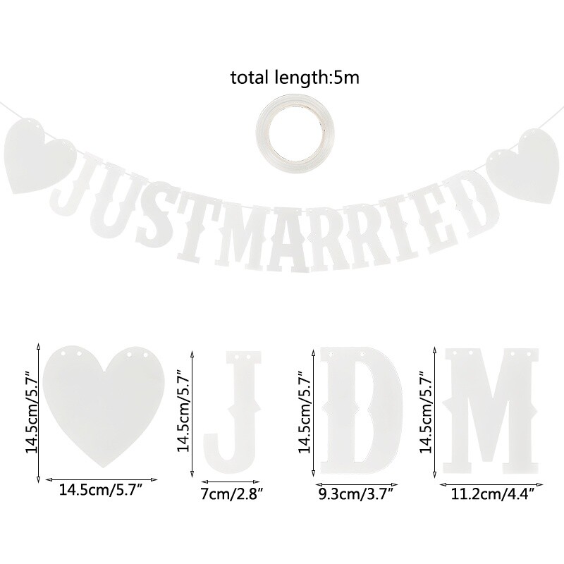 3 m Just Married Banner sármány füzér fényképes kellékek papír akasztós esküvői zuhanyhoz esküvői party dekoráció