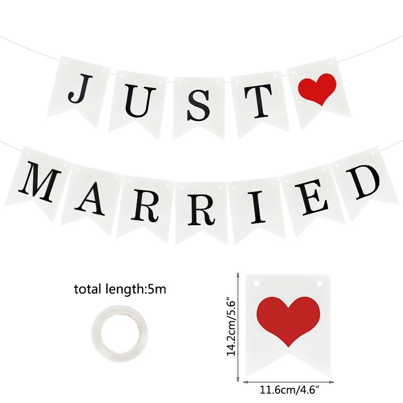 3 m Just Married Banner sármány füzér fényképes kellékek papír akasztós esküvői zuhanyhoz esküvői party dekoráció