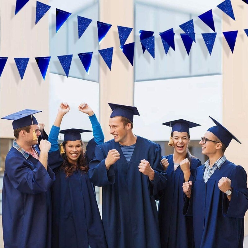 Királykék Születésnapi Party Banner Dekorációk Sötétkék Ballagási Papír Háromszög Banner Zászló Füzér Sármány Fiú Buli Kellékek