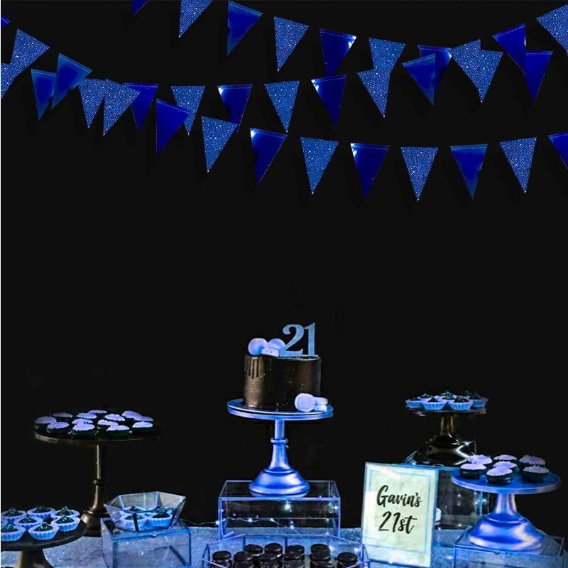 Királykék Születésnapi Party Banner Dekorációk Sötétkék Ballagási Papír Háromszög Banner Zászló Füzér Sármány Fiú Buli Kellékek