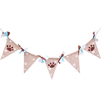 Πανό για πάρτι γενεθλίων σκύλου Dog Paw Burlap Garland Pet Party Flag ΡΟΖ ΜΠΛΕ