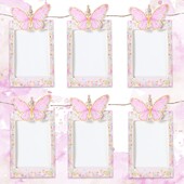 Rózsaszín 1. születésnapi fényképszalag füzér 12 hónapos képkeret szalaghirdetés pillangó egyszarvú fánk egyéves születésnapi parti kellékek