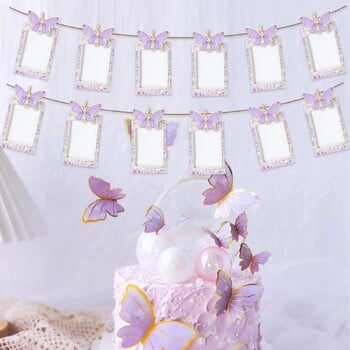 Pink 1st Birthday Photo Banner Garland 12 Months Photo Frame Banner Butterfly Unicorn Donut ενός έτους Προμήθειες για πάρτι γενεθλίων