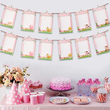 Pink 1st Birthday Photo Banner Garland 12 Months Photo Frame Banner Butterfly Unicorn Donut ενός έτους Προμήθειες για πάρτι γενεθλίων