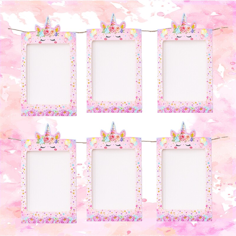 Rózsaszín 1. születésnapi fényképszalag füzér 12 hónapos képkeret szalaghirdetés pillangó egyszarvú fánk egyéves születésnapi parti kellékek