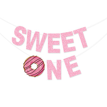 Glitter Sweet Donut Banners Candy Bar SWEET ONE Ice Cream Garland for Baby Shower 1st Girl Birthday Party Decoration