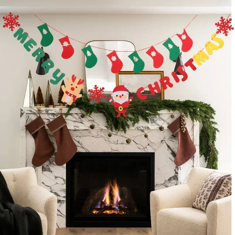 Karácsonyi transzparensfüzér BOLDOG KARÁCSONYT Banner Filc húzóvirág Karácsonyi füzér Ünnepi díszek bulihoz kellékek