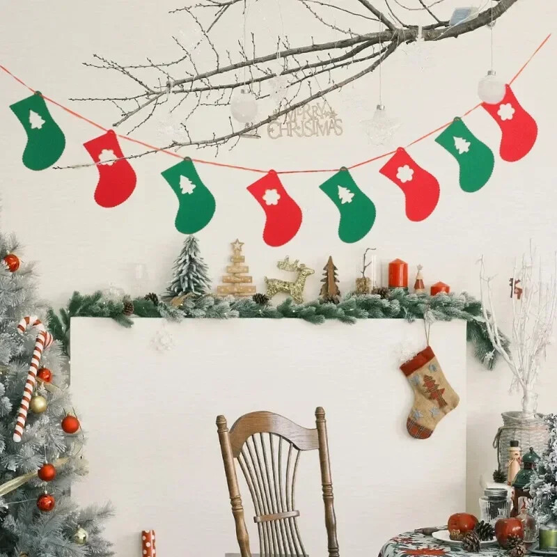 Karácsonyi transzparensfüzér BOLDOG KARÁCSONYT Banner Filc húzóvirág Karácsonyi füzér Ünnepi díszek bulihoz kellékek