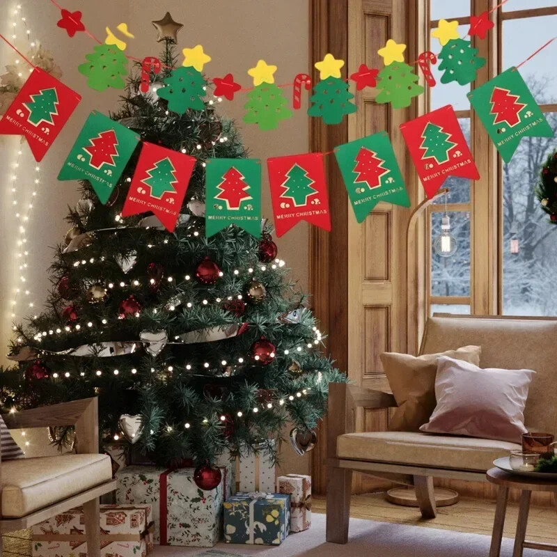 Karácsonyi transzparensfüzér BOLDOG KARÁCSONYT Banner Filc húzóvirág Karácsonyi füzér Ünnepi díszek bulihoz kellékek