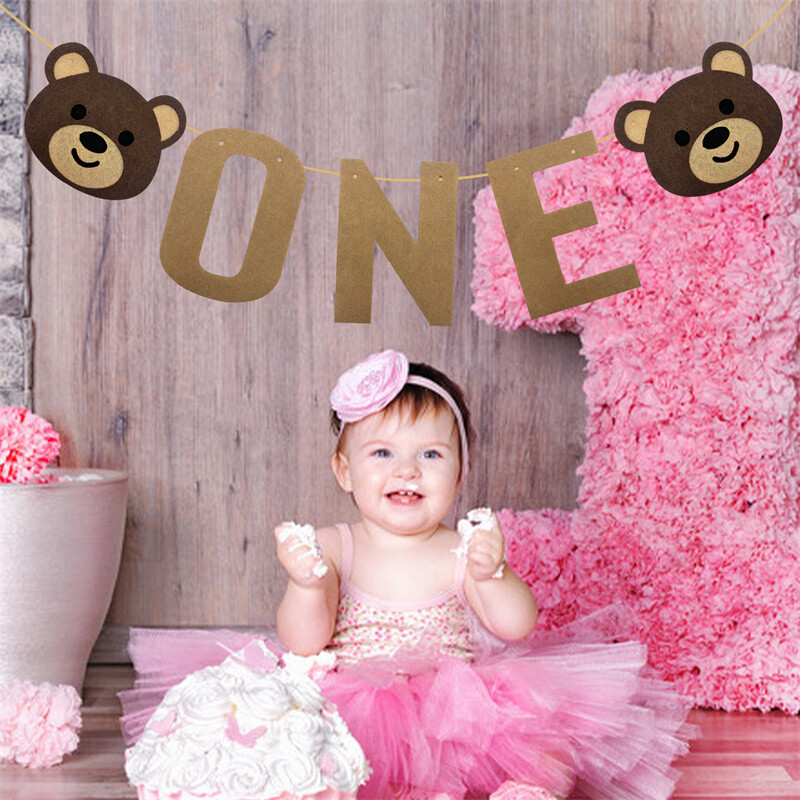 1 Σετ χαριτωμένο αρκουδάκι 1 έτους Πανό για αγόρι κορίτσι 1ου γενέθλια Διακόσμηση πάρτι γενεθλίων Bunting Baby Shower Παιδικό πάρτι για την επέτειο προμήθειες γιρλάντα