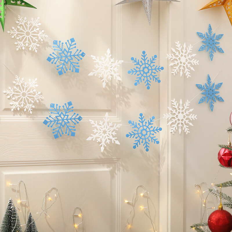 Téli hópehely karácsonyi szilveszteri parti dekoráció zászló és virágkötészeti 1 db 2 darabos készlet.