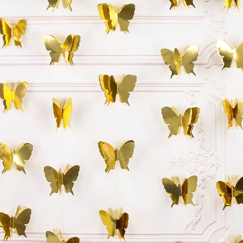 Arany lézeres pillangós papírfüzér függő transzparens dekoráció gyerekeknek ajándék születésnapi parti dekoráció gyerekszoba pillangó függöny
