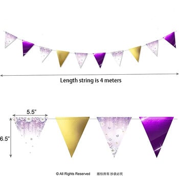 Златно, лилаво, бяло, лавандула, сватбено парти, банер, флаг, хартиени декорации за момичета, гирлянд за рожден ден, фон, декор на стример