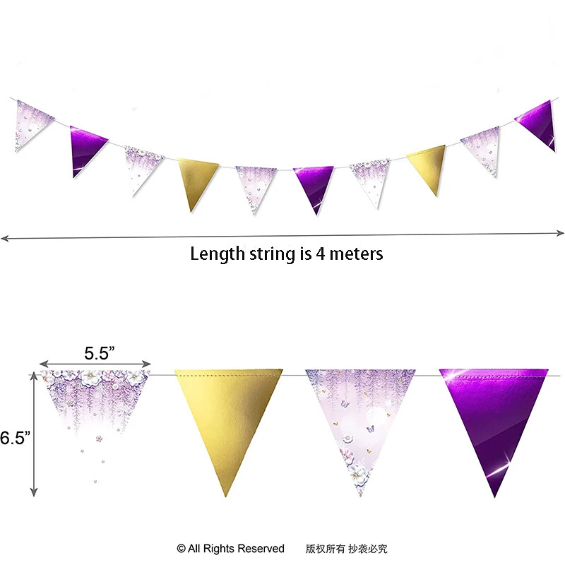 Arany lila fehér levendula esküvői parti zászló zászló papír dekoráció lányoknak születésnapi füzér szalaggal háttér szalagos dekoráció